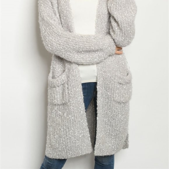 GREY & SILVER CARDIGAN SWEATER - Picture 3 of 8